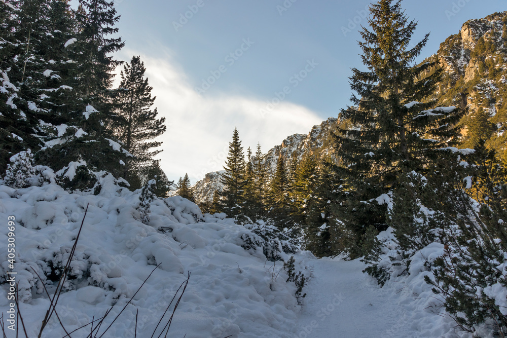 Winter view from hiking Trail to Malyovitsa peak, Rila Mountain Winter view from hiking Trail to Malyovitsa peak, Rila Mountain