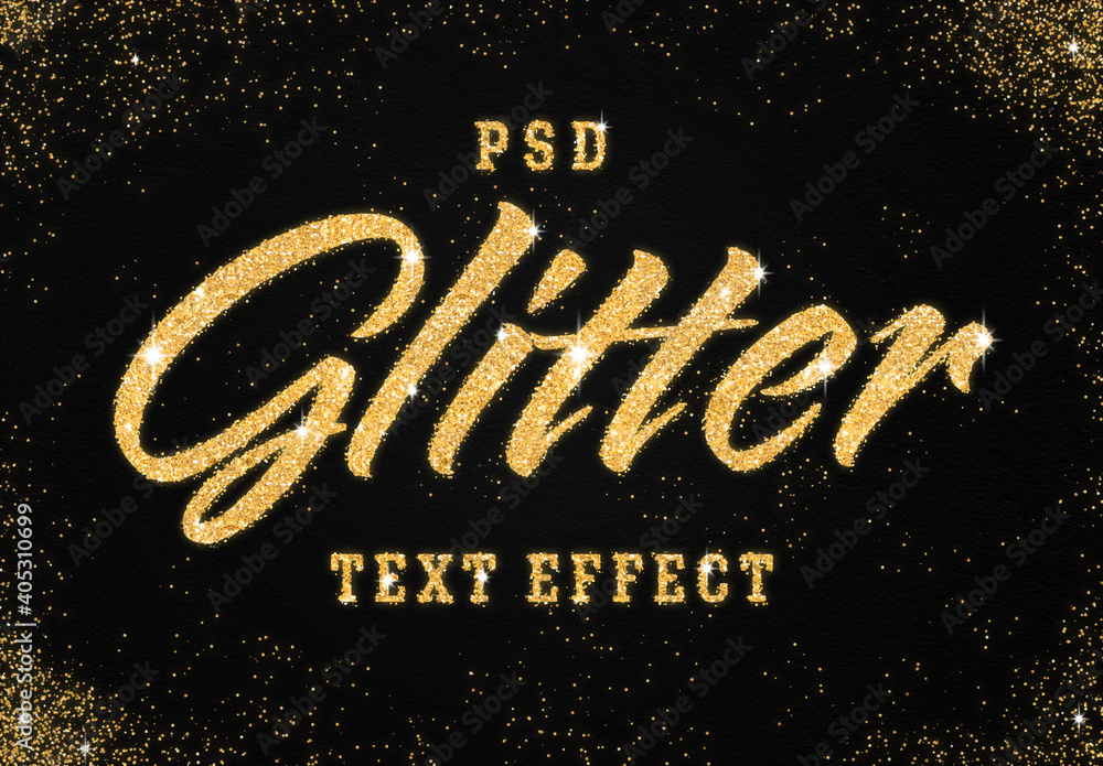 Glitter Text Effect Mockup Stock Template 