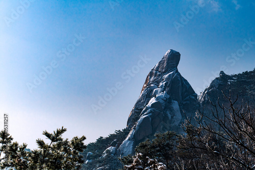 Uiam covered with snow-Bukhansan national park, Seoul Korea photo