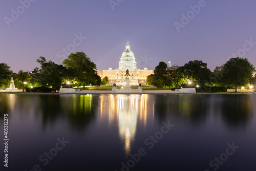 USA, Washington DC, United States Capitol at eastern end of National Mall at night photo