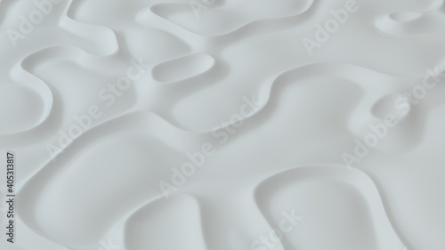 Abstract minimalistic background with white noise wave field. Detailed displaced surface. Modern background template for documents, reports and presentations. Sci-Fi Futuristic. 3d rendering