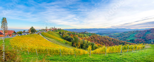 Vineyards in South Styria, known as Austrian Tuscany, a charming region on the border between Austria and Slovenia with rolling hills, picturesque villages and wine taverns