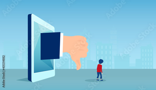 Vector of a sad boy receiving negative feedback online