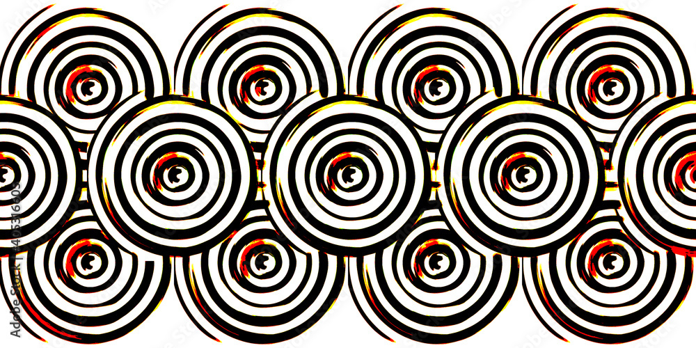 Bright pattern of red and black rings. Abstract digital background and texture