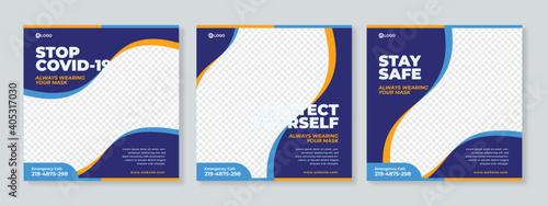 Healthcare Post Template Social Media Banners. Blue background color - Vector