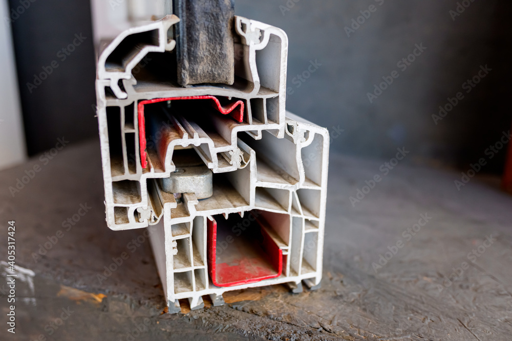 Inner section cut from the profile of the pvc frame of a window. Stock ...