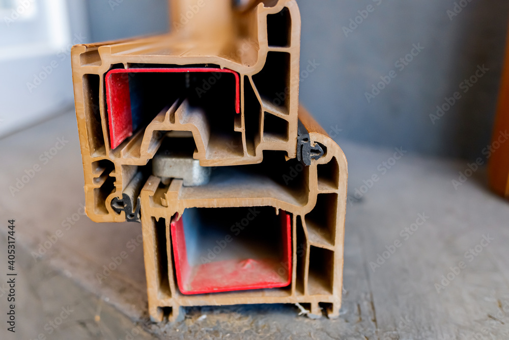 Inner section cut from the profile of the pvc frame of a window. Stock ...