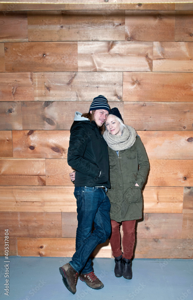 Portrait of mid adult couple in knitted hats Portrait of mid adult couple in knitted hats