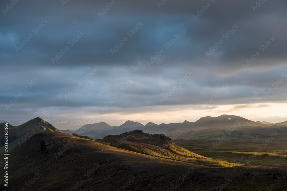 Evening rays on mountain route, Sydra-Fjallabak, Interior of Iceland Evening rays on mountain route, Sydra-Fjallabak, Interior of Iceland