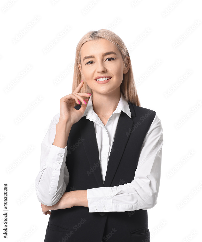Beautiful young woman on white background Beautiful young woman on white background