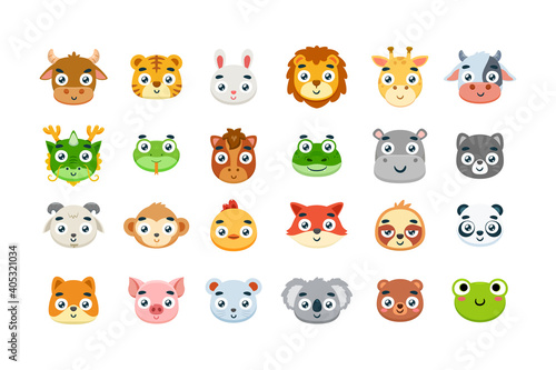 The cute animal icon set. Vector Illustration