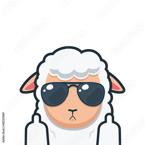 a white goat with middle finger. Isolated Vector illustration
