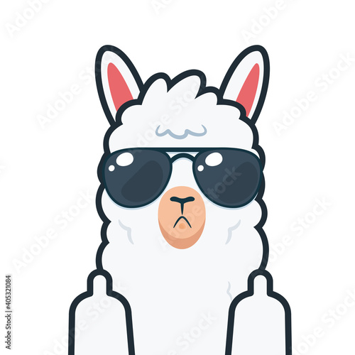 The Llama with middle finger. Isolated Vector illustration