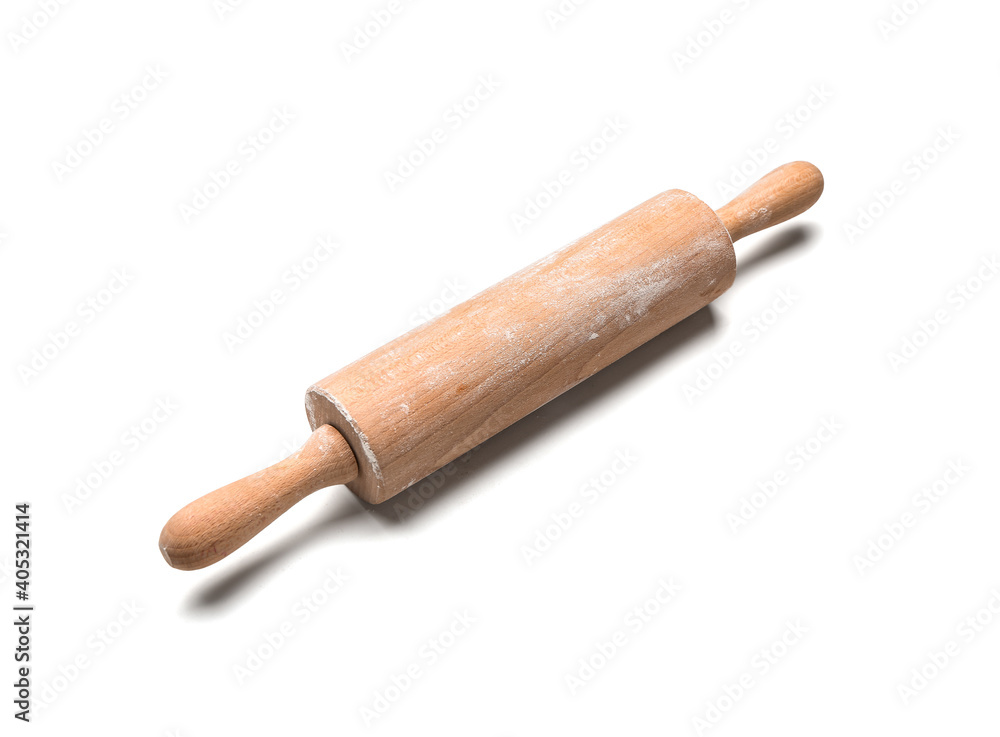 Wooden rolling pin on white background