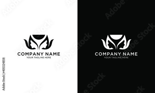 Illustration of modern wine glass drink with flower and woman logo design template.