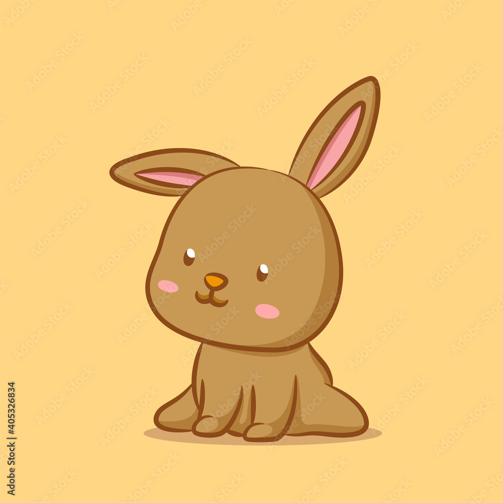 Fototapeta premium The rabbit with the long ears is sitting with the pink cheeks