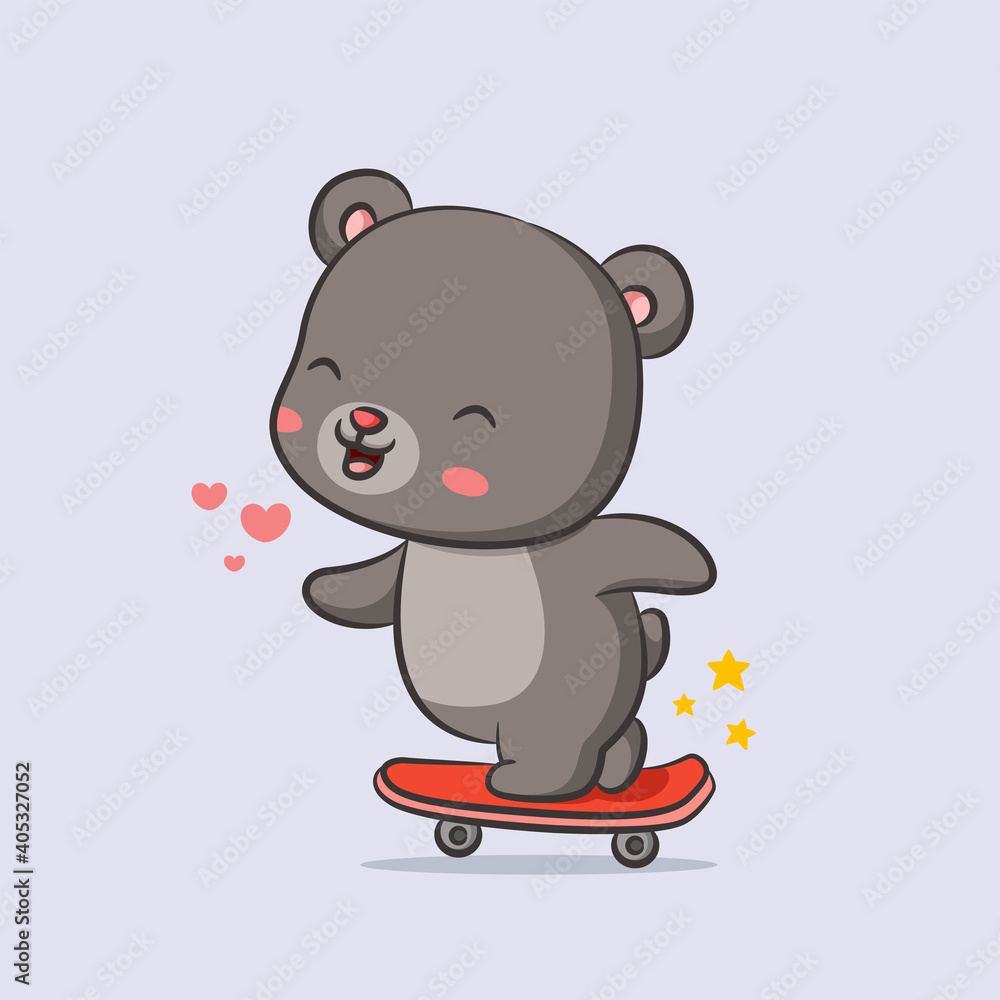 Naklejka premium The bear is playing the skateboard with the sparkling round him