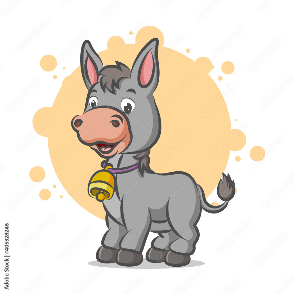 The little donkey is using the bell necklace and smiling with the happy face The little donkey is using the bell necklace and smiling with the happy face