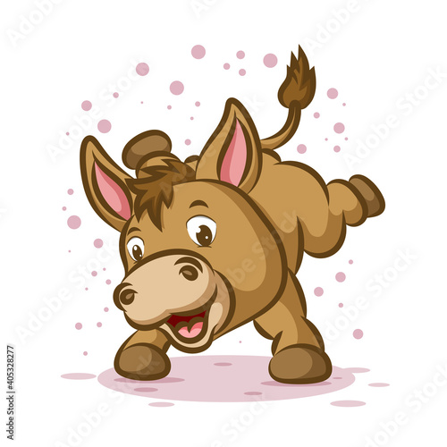 The little donkey is dancing with the happy face and the sparkling around him