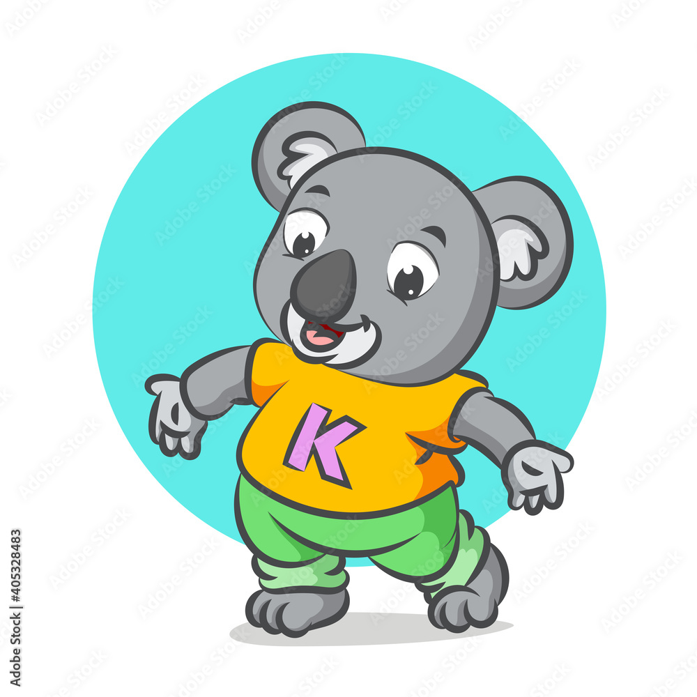 The koala is wearing the yellow shirt is welcoming the people The koala is wearing the yellow shirt is welcoming the people