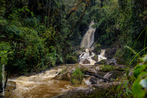 cascada entre bosque natural yypedregosos en Nariño Colombia 