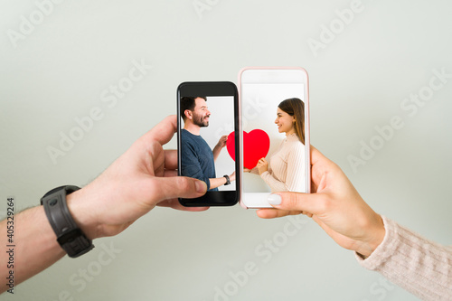 Smartphones with an online dating photo concept