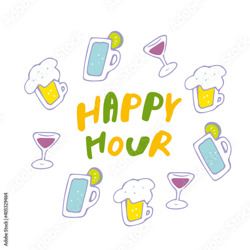 ハッピーアワー　お酒　アルコール　グラス　ビール　ワイン　サワー