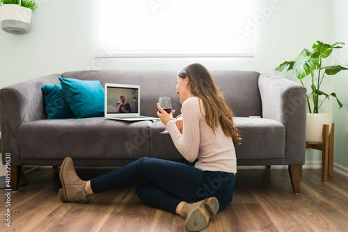 Attractive couple in a romantic online date