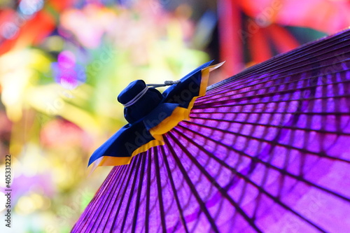 紫色のオリエンタルなデザインの傘