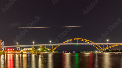 Evening shot of the Hoan Bridge on Lake Michigan in Milwaukee, Wisconsin photo