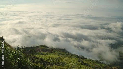 Mist or sea of fog cover the valley , Beautiful mist from Phu Tub Berk Mist Viewpoint, phetchabunprovince ,Thailand photo