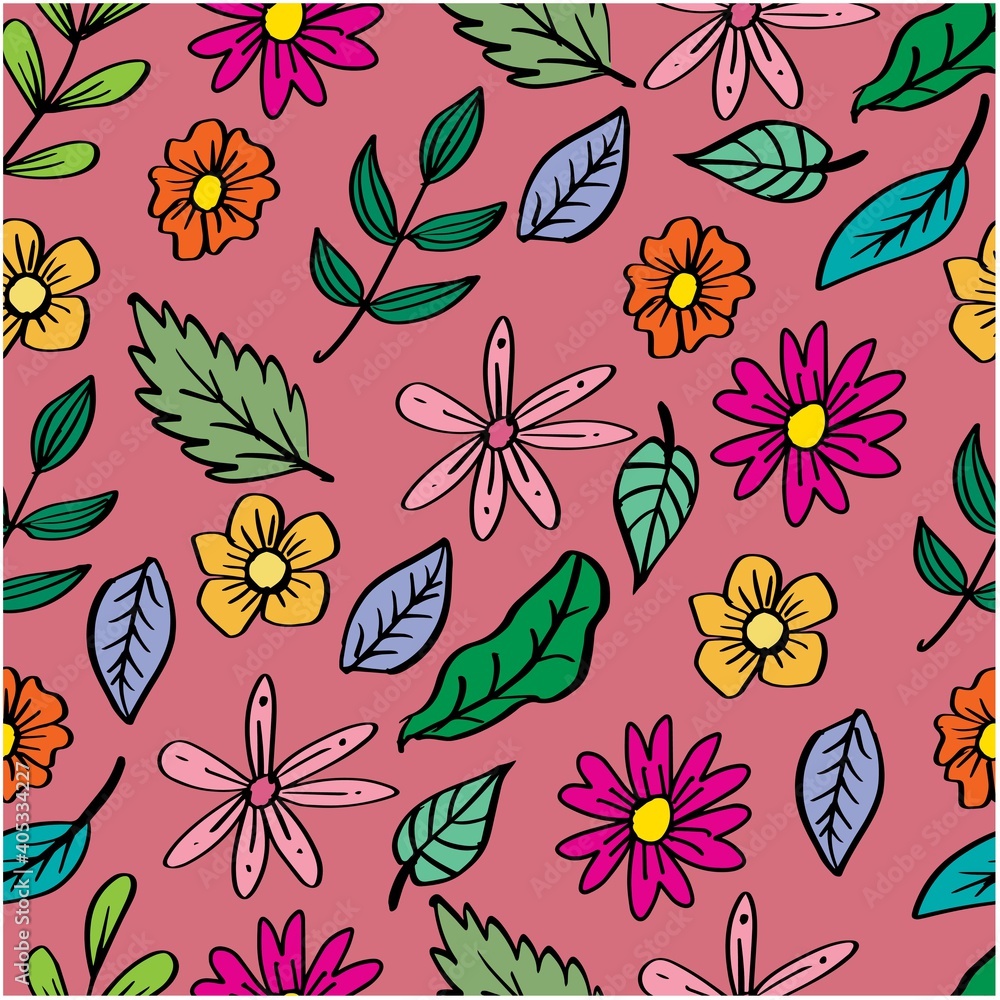 Fototapeta premium Seamless pattern with flowers and plants. Floral decorative.