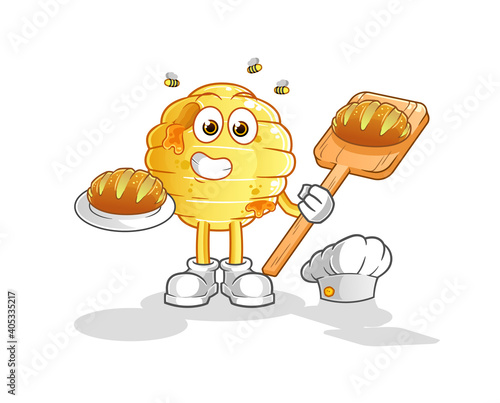 honeycomb baker with bread. cartoon mascot vector