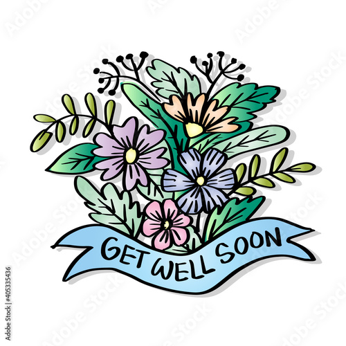 Get well soon, hand lettering. Greeting card.