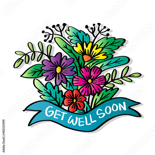 Get well soon, hand lettering. Greeting card.
