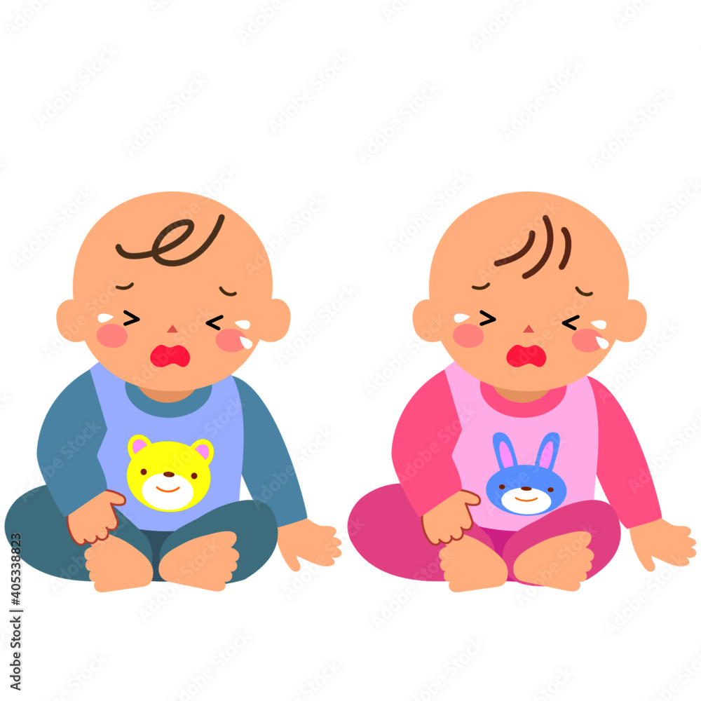 お座りして泣く赤ちゃん お座りして泣く赤ちゃん