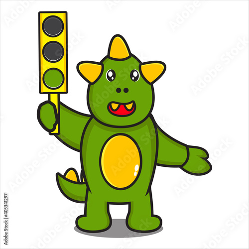 dinosaurs with green traffic lights vector design eps 10