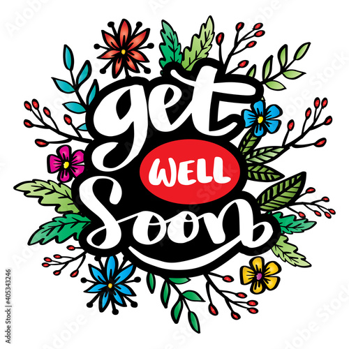 Get well soon greeting card. Hand lettering.