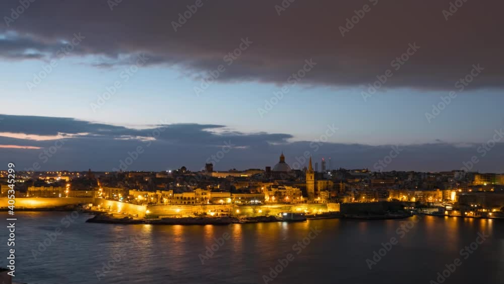Morning night to day hyperlapse of Valletta old town, Malta Morning night to day hyperlapse of Valletta old town, Malta
