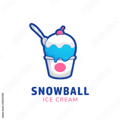 Snowball ice cream bucket cup logo icon symbol in funny sweet cute style