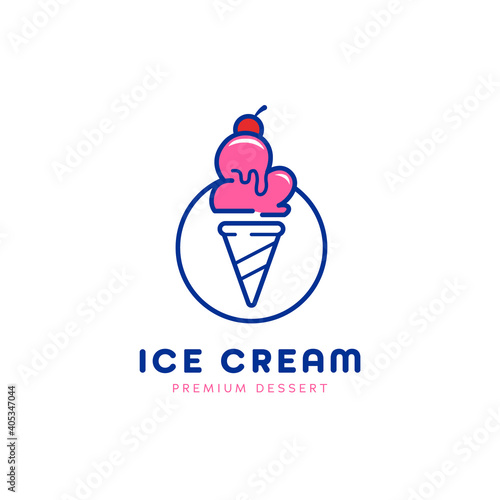 Premium ice cream cone scoop logo icon in monoline simple style vector