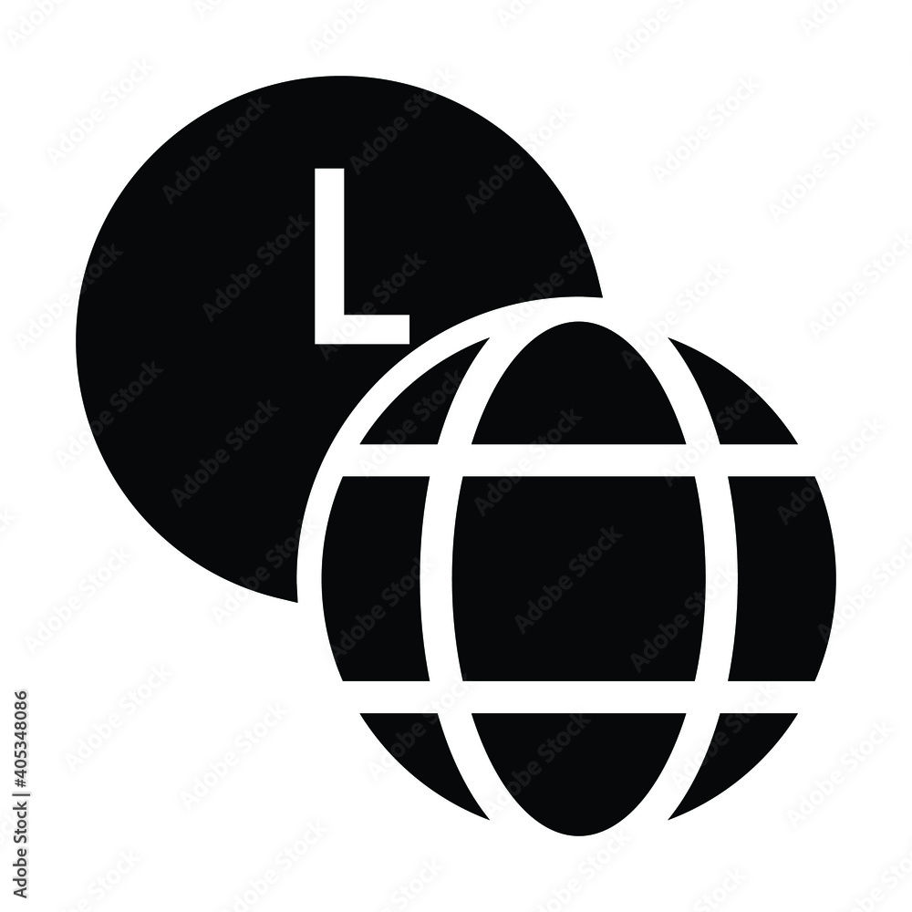 global time icon, globe and watch clock vector global time icon, globe and watch clock vector