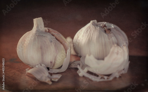 garlic is essential in the kitchen. Aromatizes all foods photo