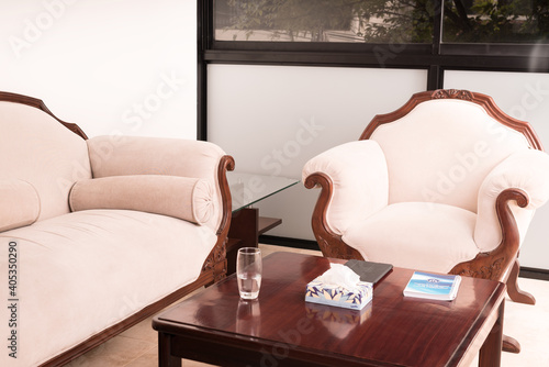 psychologist office room  hearing patient female support psicology