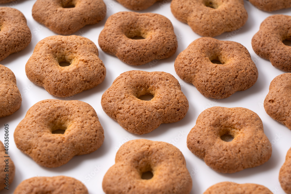 Japanese baked goods placed on a white background. Sobaboro