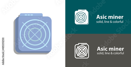 Mining Asic Device isolated vector flat icon with technology electronics solid, line icons