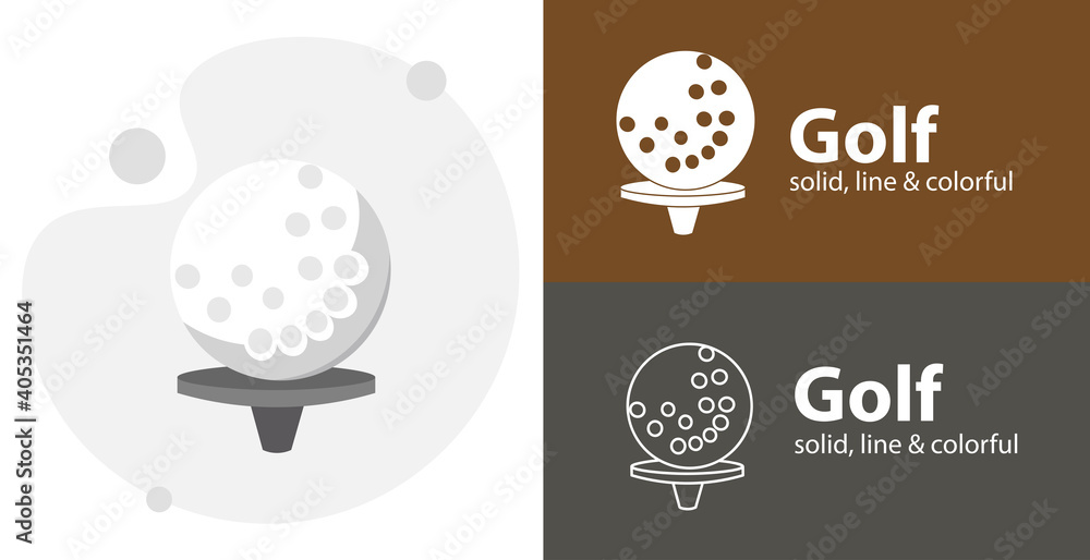 Golf ball isolated vector flat icon with sport solid, line icons