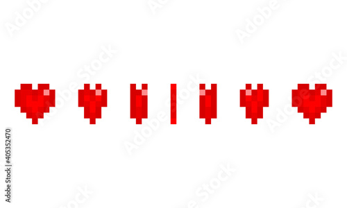 Pixel art cartoon red heart icon for animation.