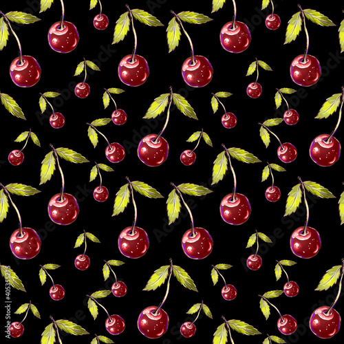 Cute cherry seamless pattern. Sweets and yummies. Colorful wallpaper.