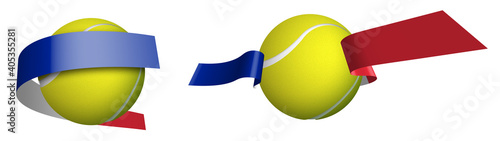 sports tennis ball in ribbons with colors of French flag. Isolated vector on white background